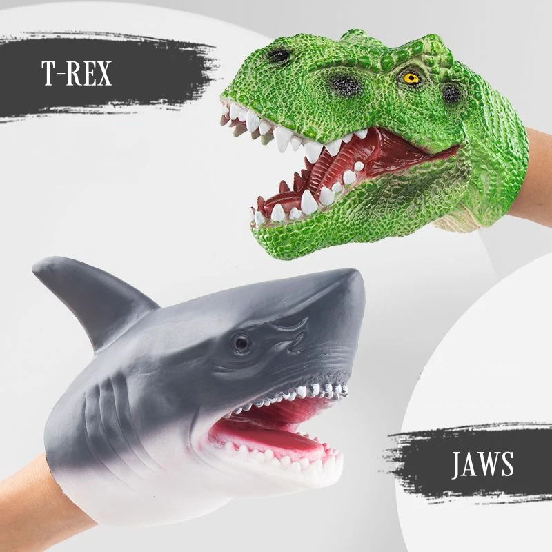 Фото Перчатки динозавров для детей и взрослых, мягкие резиновые куклы T-Rex, акулы, трендовый подарок для мальчиков, велоцираптор, вдохновленные юр... №5