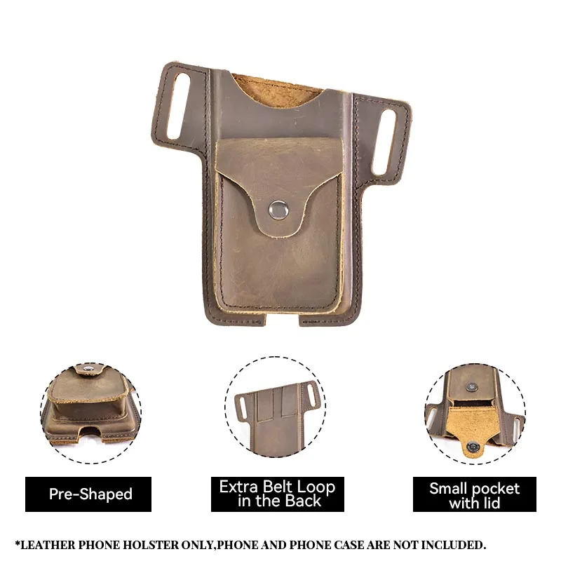 

RIYAO Mobile Phone Holster Bag Genuine Leather Waist Belt fanny packs For Men Vintage Cell Phone Pouch Cigarette Pocket Male