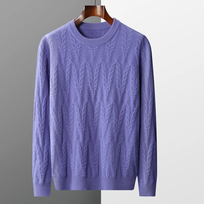 MVLYFLRT Men's Cashmere Sweater Autumn and Winter Thickened Pullover 100% Merino Wool Round Neck Top Fashion Twist Knit Jacket