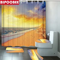 High Quality Shower Curtain Ocean Beach Print Bathroom Curtains Set Pedestal Rugs Carpet Toilet Cover Lid Bath Mats Home Decor