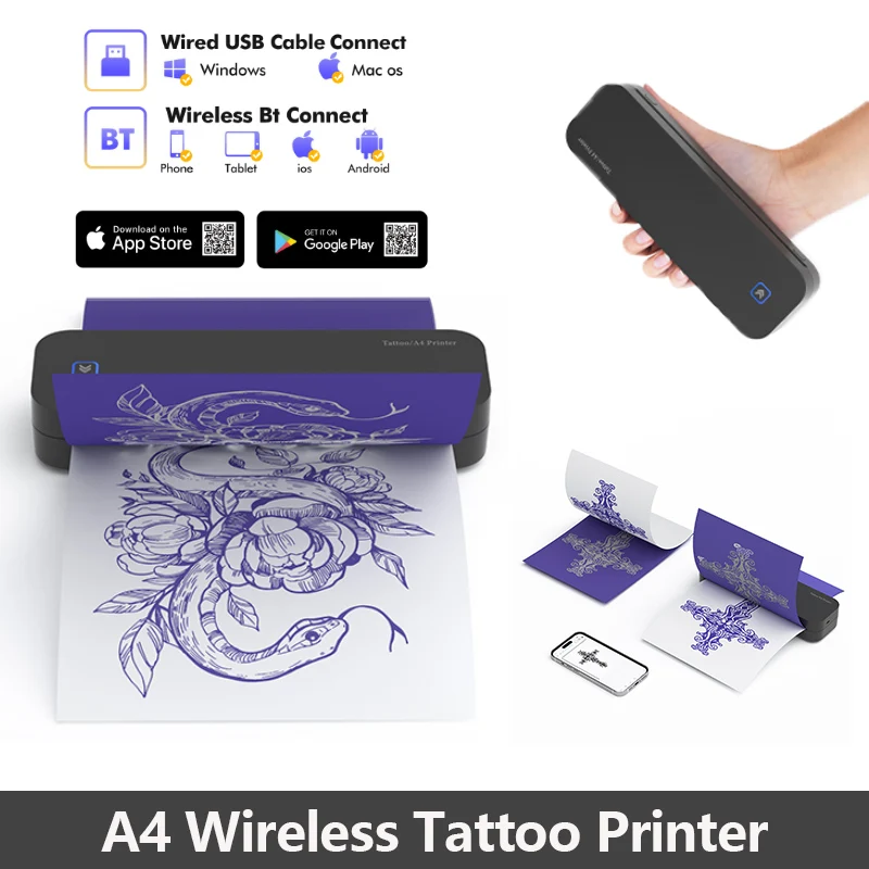 Мини-портативный Термопринтер A4 Для Татуировок Беспроводной