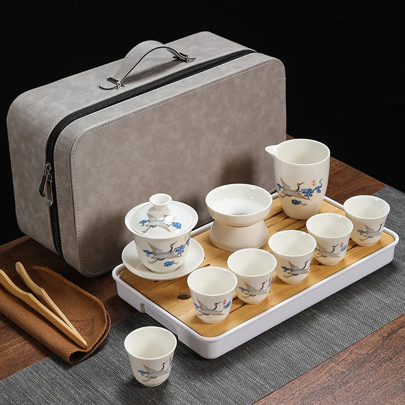 

Lanolin Jade Kungfu Tea Set Household Ceramic Elegant Tea Cup White Flower Porcelain Teaware Designer Chinese Tea Infuser Gift