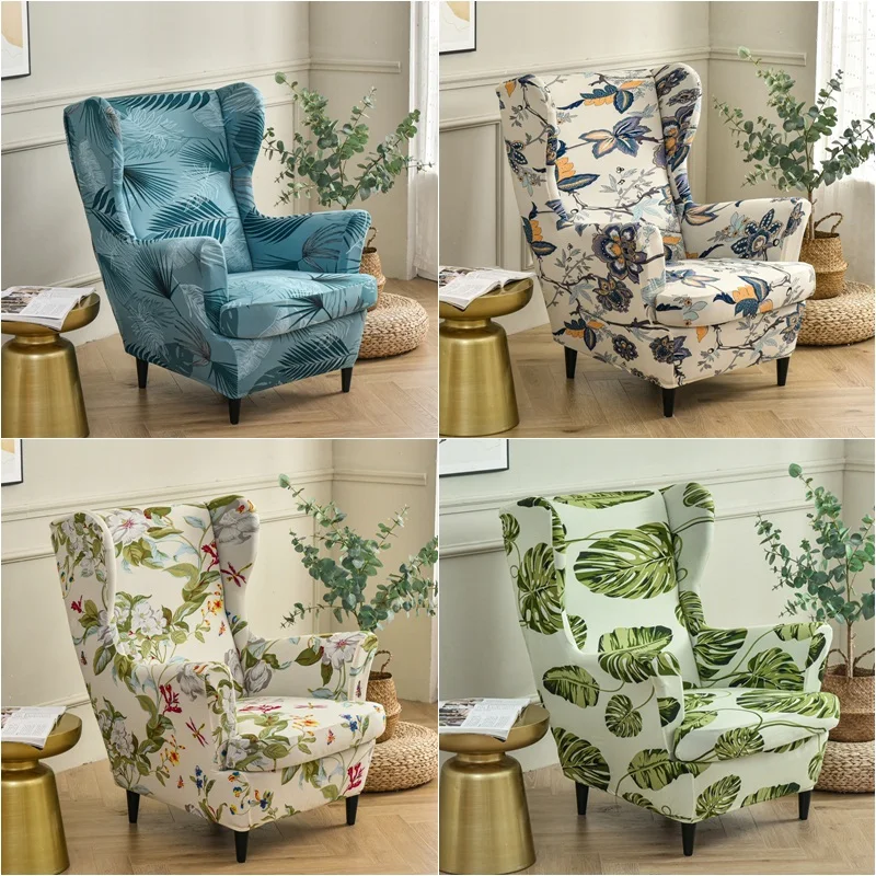 

Pastoral Style Wing Chair Cover Stretch Spandex Armchair Covers Nordic Relax Footstool Sofa Slipcovers With Seat Cushion Covers