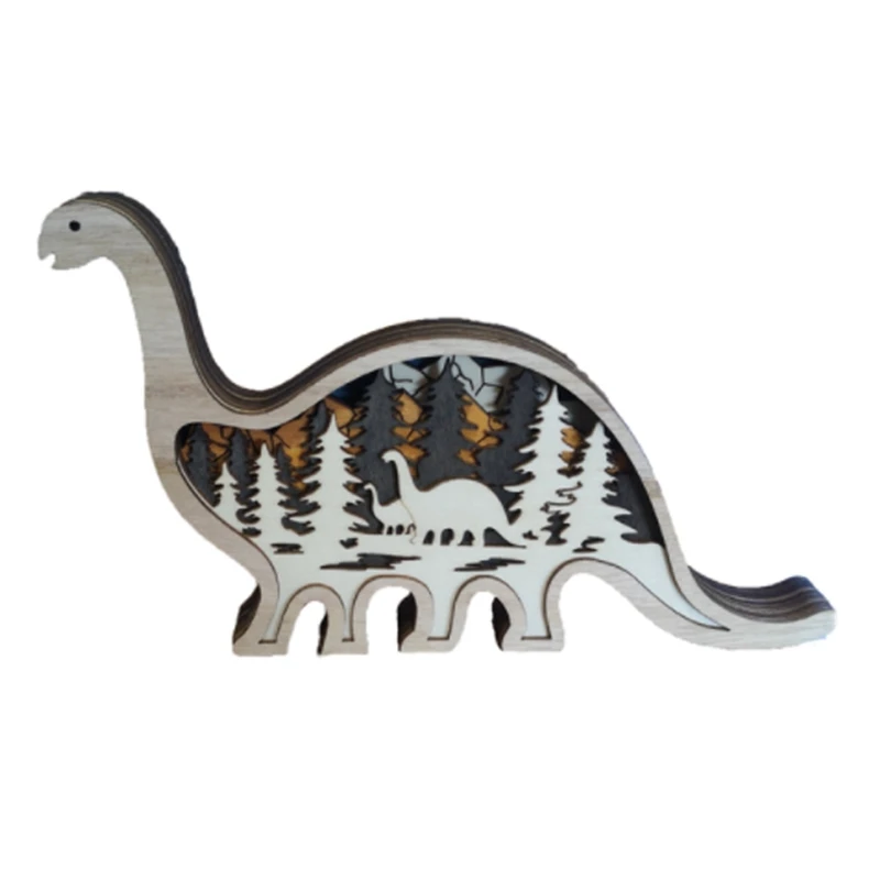 

Wooden Dinosaur Totem With LED Light Creative Hollow Out Animals Household Desktop Carved Decoration Ornaments