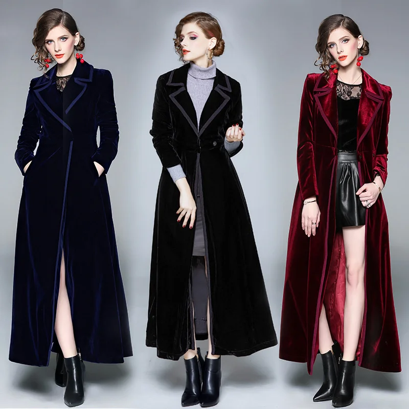 Long windbreaker women's knee to ankle 2021 autumn and winter fashion new style women's velvet coat