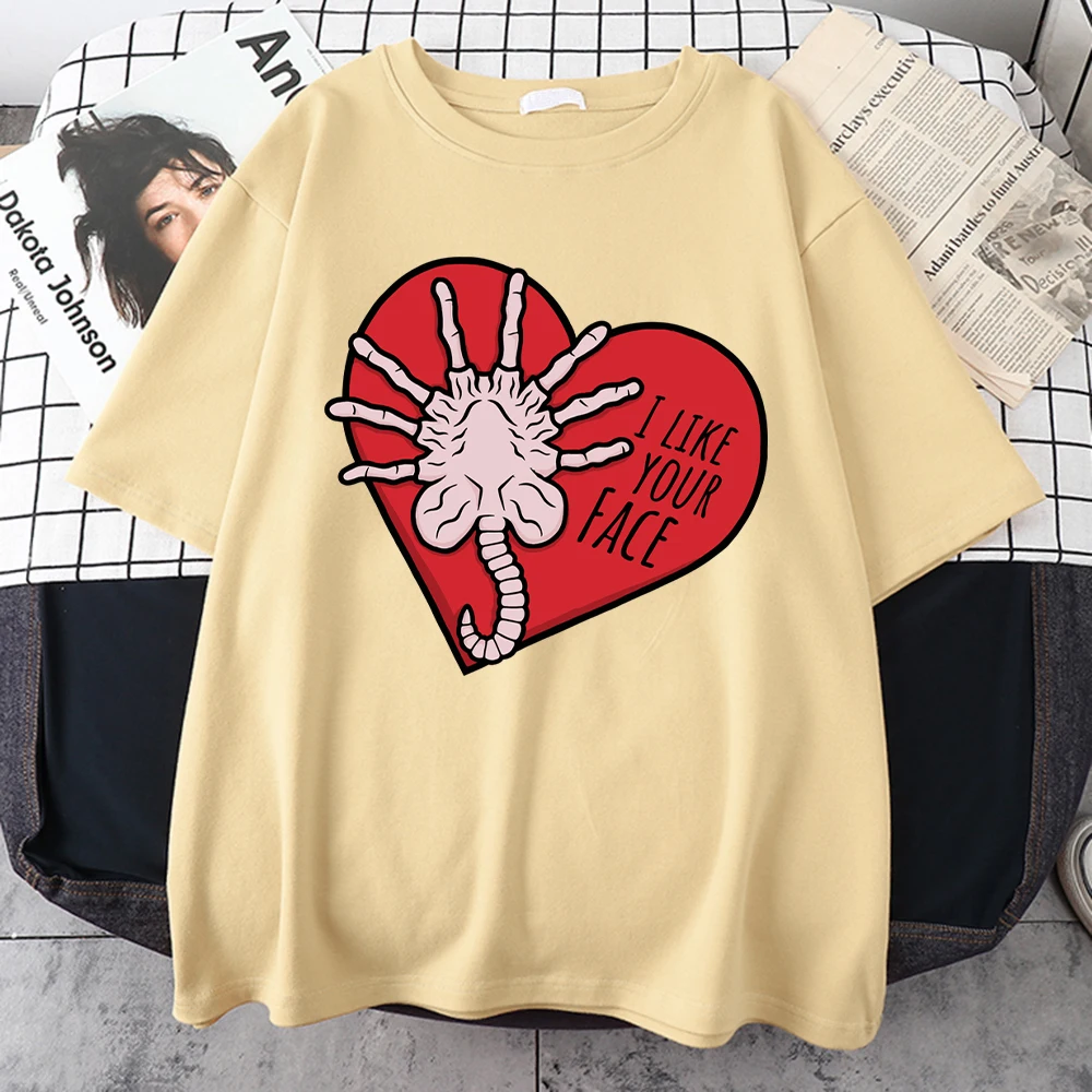 

Футболка Facehugger с принтом «Я люблю ваше лицо», мужские футболки, хлопковая Футболка в стиле хип-хоп, удобная повседневная футболка, брендовые футболки в стиле Харадзюку