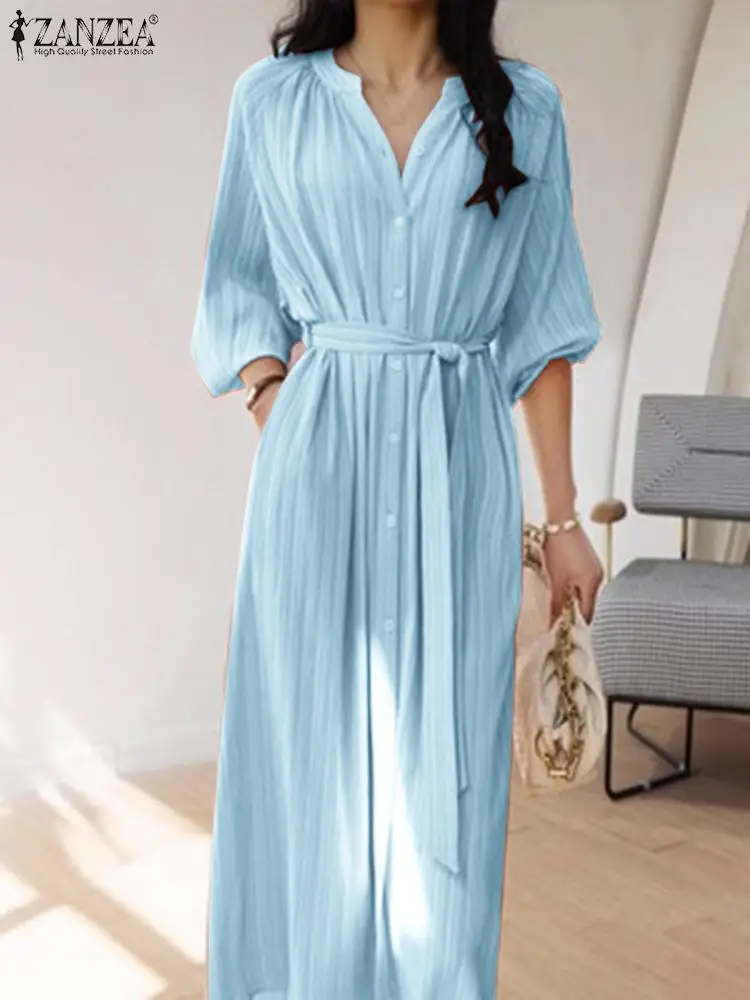 

Платье ZANZEA женское длинное Плиссированное на пуговицах, с пышными рукавами