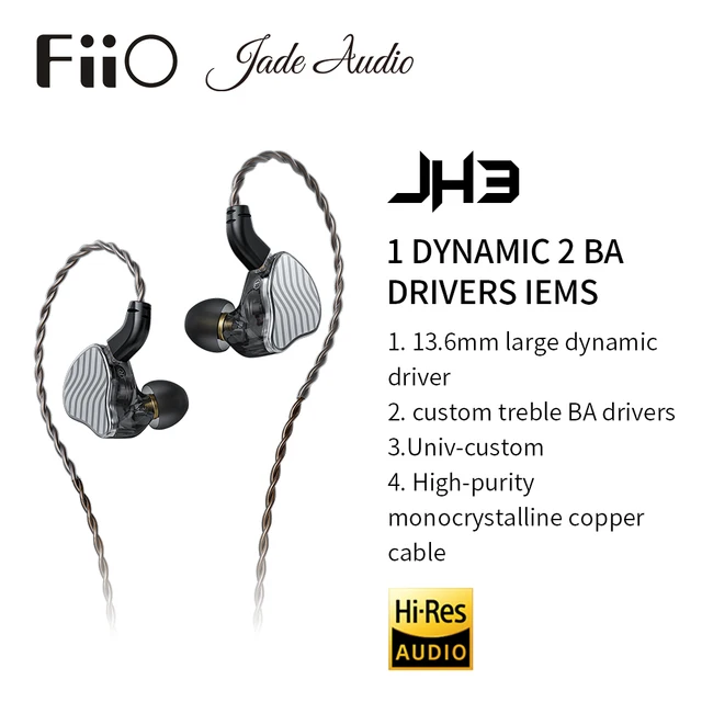 FiiO JadeAudio JH3 1DD+2BA Triple Hybrid Driver In-ear Earphone IEM HiFi Audio with Detachable 0.78 Cable Bass 1