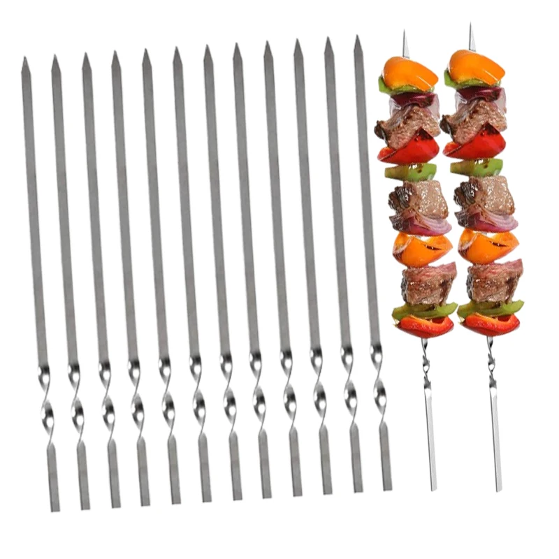 

Stainless Steel Barbecue Skewer Sticks Reusable Grill Flat BBQ Forks Utensils Kitchen Gadgets Baking Accessories Barbeque Tools