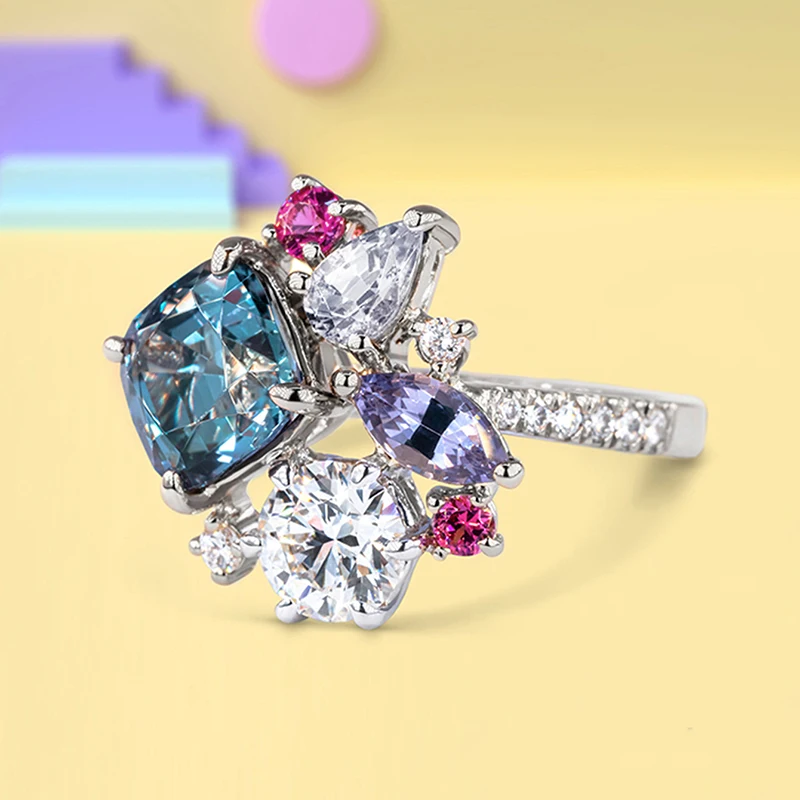 Huitan Nowe pierścionki damskie z kolorową cyrkonią Modne dodatki na wieczór Luksusowa bransoletka ślubna