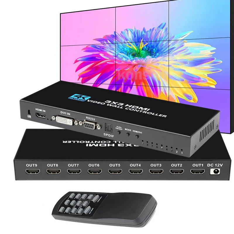 

Настенный видеоконтроллер 4K HDMI 3x3 1080P, настенный ТВ-процессор HDMI DVI 1x4 1x3 2x1 2x3 3x2 4x2, устройство для сращивания мультивидеоэкрана