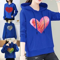hoodie love print blue hooded sweatshirts couple outfit loose all match pullover clothes fashion students couples streetwear