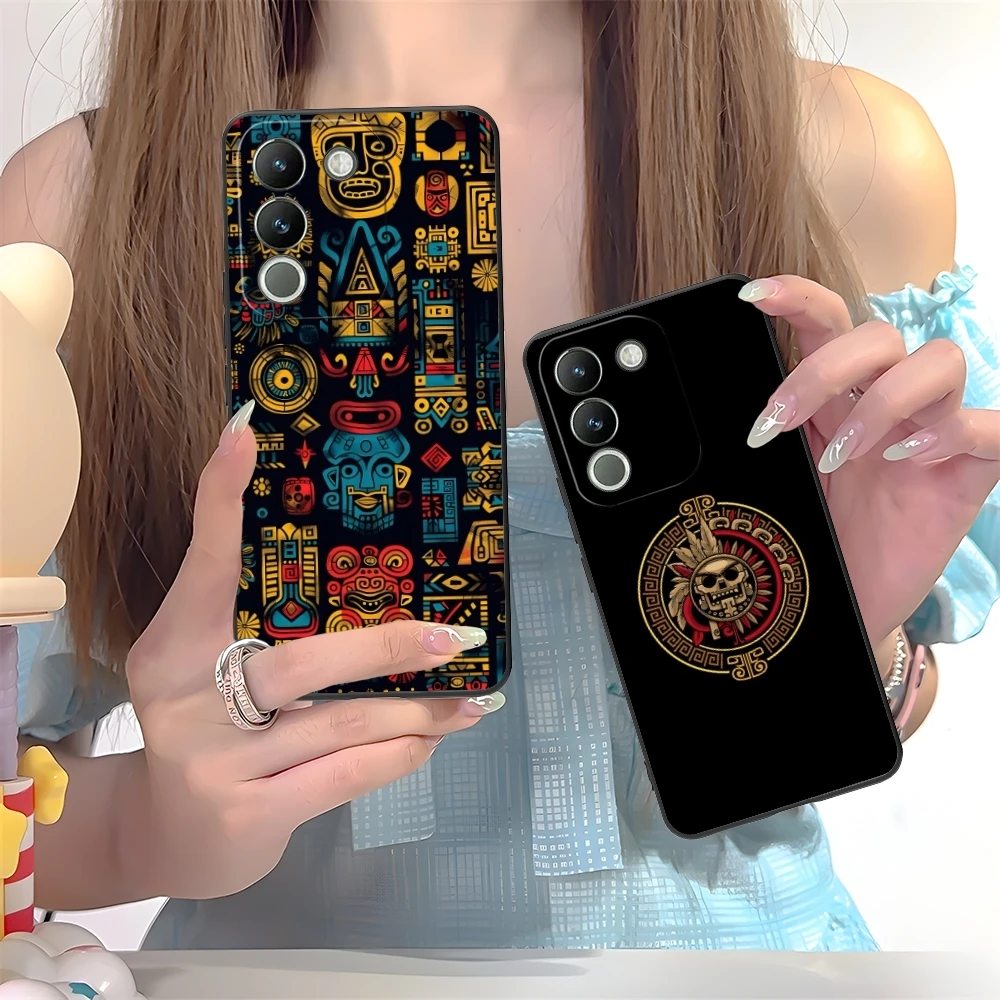 Aztec Pattern Fashion Mobile Cell Phone Case for VIVO Y95 Y93 Y31 Y20 V19 V17 V15 Pro X60 NEX Black Soft Cover Shell