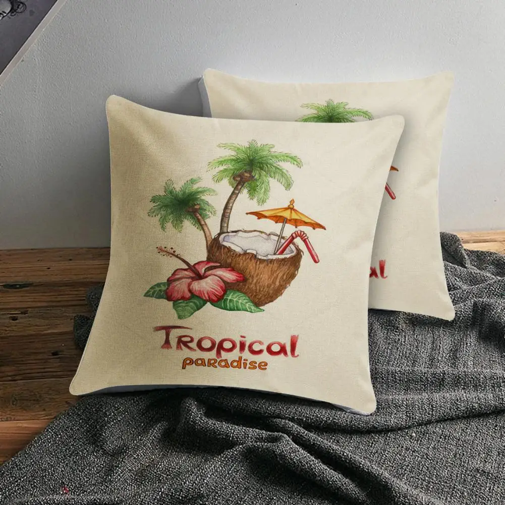 

Fashion Sofa Pillow Cover Flax Cushion Case Summer Elements Printing Throw Pillow Case Household Bedding
