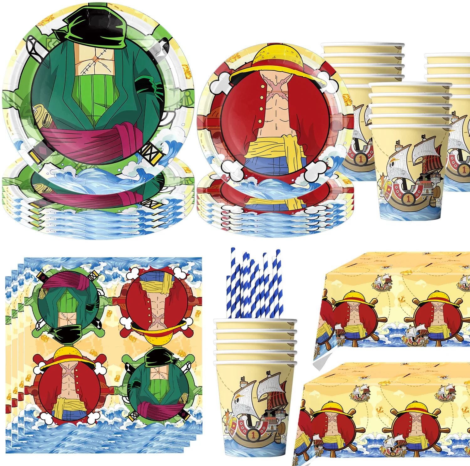 Мультяшная цельная наклейка на день рождения декоративные тарелки чашка Луффи