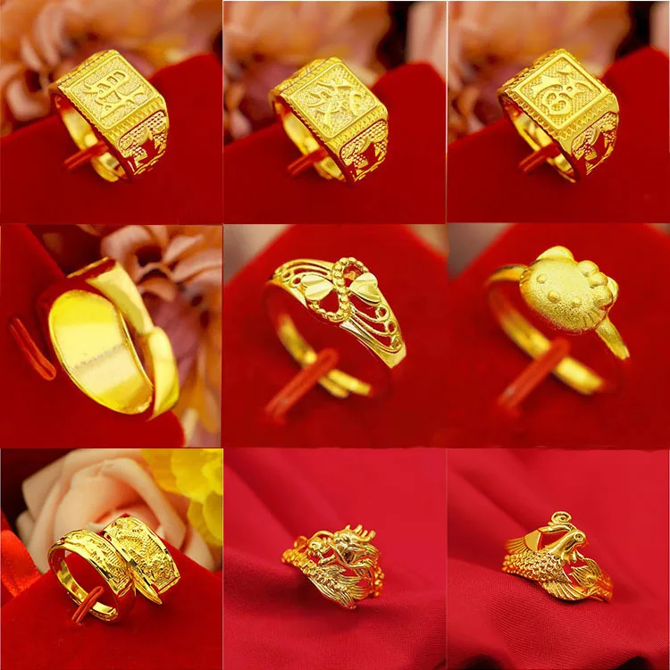 New Vietnamese Sand Gold and Copper Ring, Adjustable Opening, Gift Jewelry, Rich, Lucky, Dragon and Phoenix, Hand Jewelry