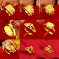 new vietnamese sand gold and copper ring adjustable opening gift jewelry rich lucky dragon and phoenix hand jewelry