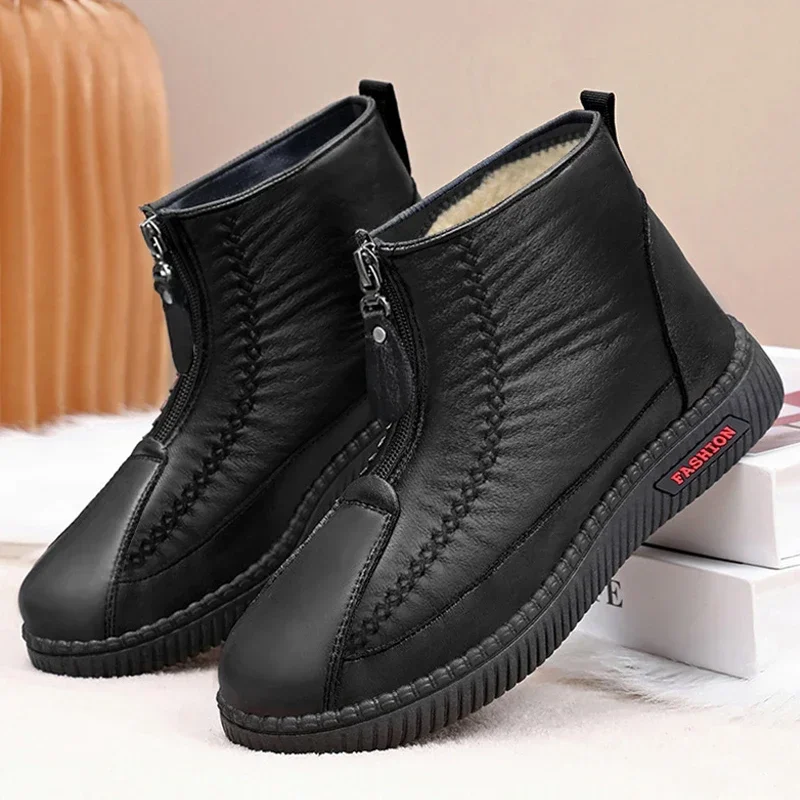 Противоскользящие теплые меховые ботильоны водонепроницаемые зимние ботинки
