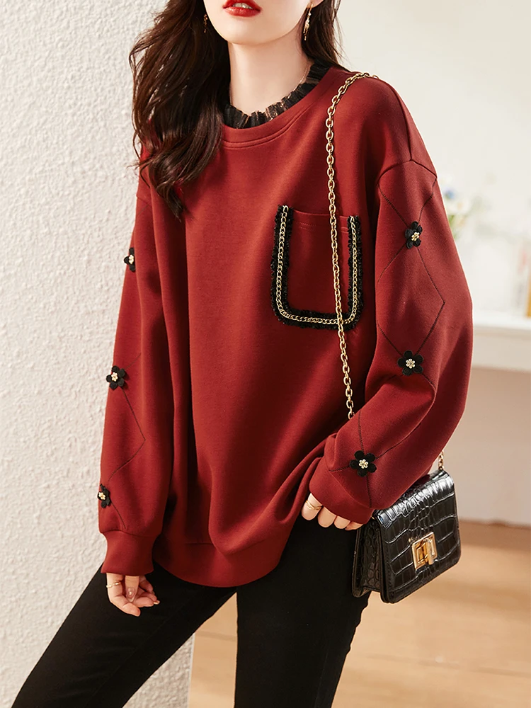 

Модный Топ BOBOKATEER с приподнятыми цветами и длинным рукавом, женская осенняя одежда 2023, Повседневная Свободная футболка с оборками и круглым вырезом для женщин