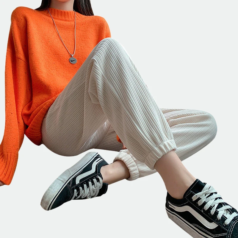 

SALSPOR Women Warm Winter Plush Thick Cashmere Corduroy Pants Female Casual Korean Fashion Style Sweatpants Loose Harem Joggers