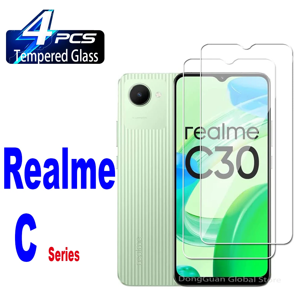 

4Pcs Tempered Glass For Realme C35 C33 C31 C30 C30s C25Y C25s C25 C21Y C21 C20 C17 C15 C12 C11 2021 C3 Screen Protector Glass