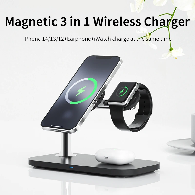

30W 3 in 1 Magnetic Wireless Charger Stand for iPhone 14 13 12 Pro Max Apple Watch 8 7 Airpods Induction Fast Charging Station