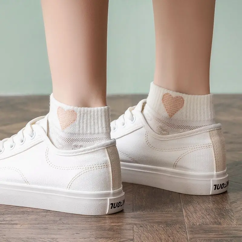 5pairs New White Cute Boat Socks Cotton Simple Short Tube High Elastic Small Fresh Women's Jacquard Socks Ins Casuals Girl Socks