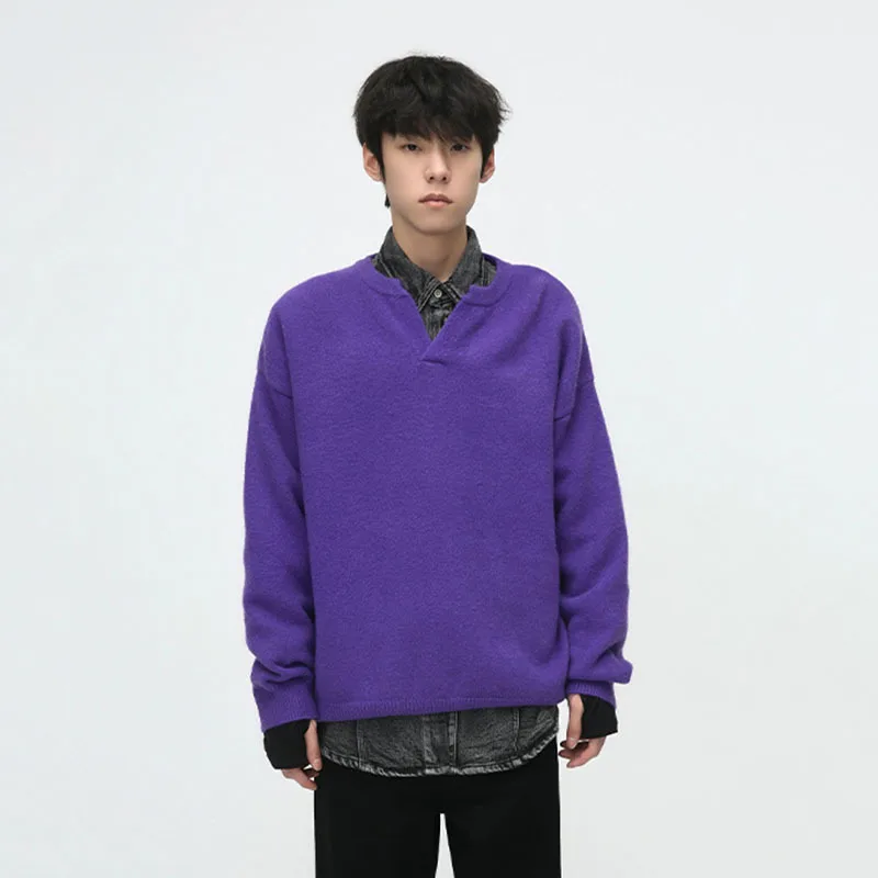 

SYUHGFA Stylish Men Pullover Knit Top Autumn Korean New Solid Color V-neck Casual Sweater 2023 Winter Male Clothing Simple