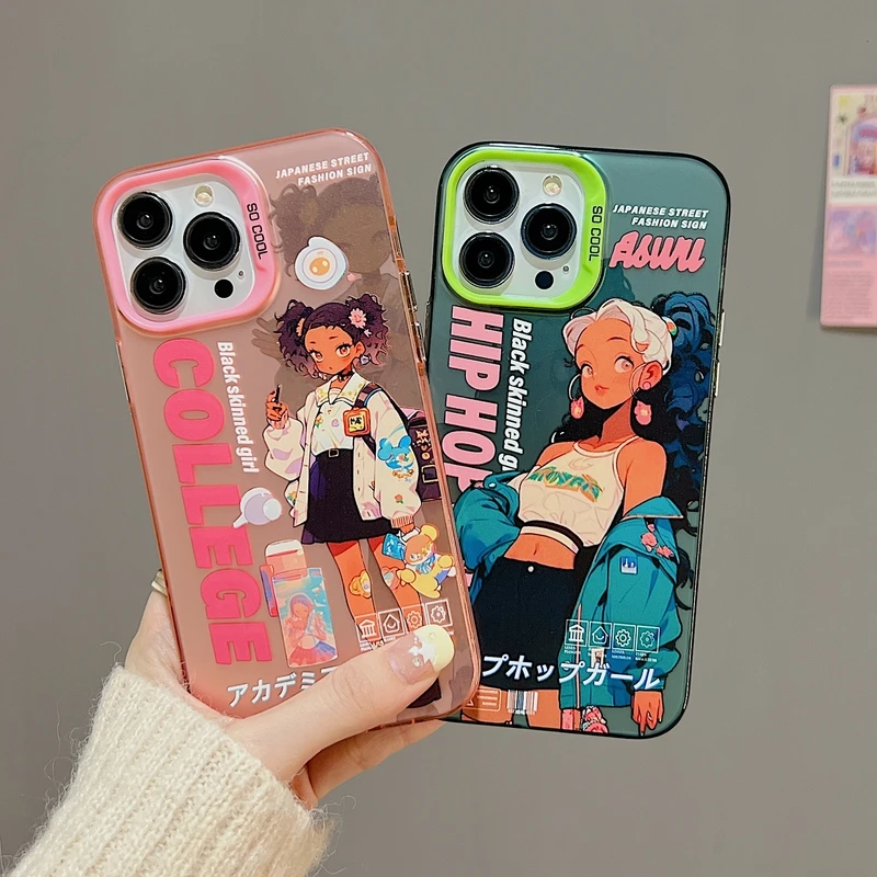 

Kawaii Cute Japanese Street Hip-Hop Sweet Cool Girl Phone Case For iPhone 14 Pro 13 12 11 Pro Max Shockproof Hard Cover Funda