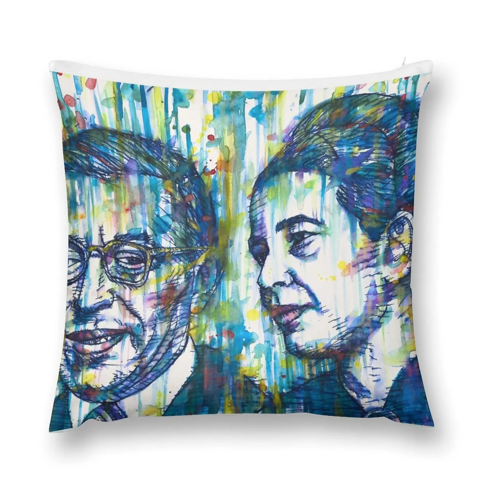 Сартр и Симон бовуе Акварельная чернильная портретная Подушка диванная подушка