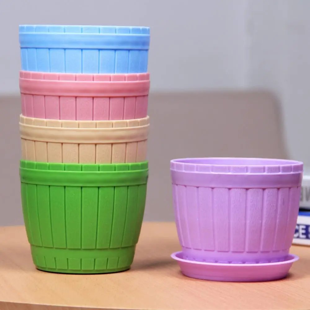 

Plastic Imitation Wooden Bucket Flowerpot Planter Home Garden Decor Plant Holder