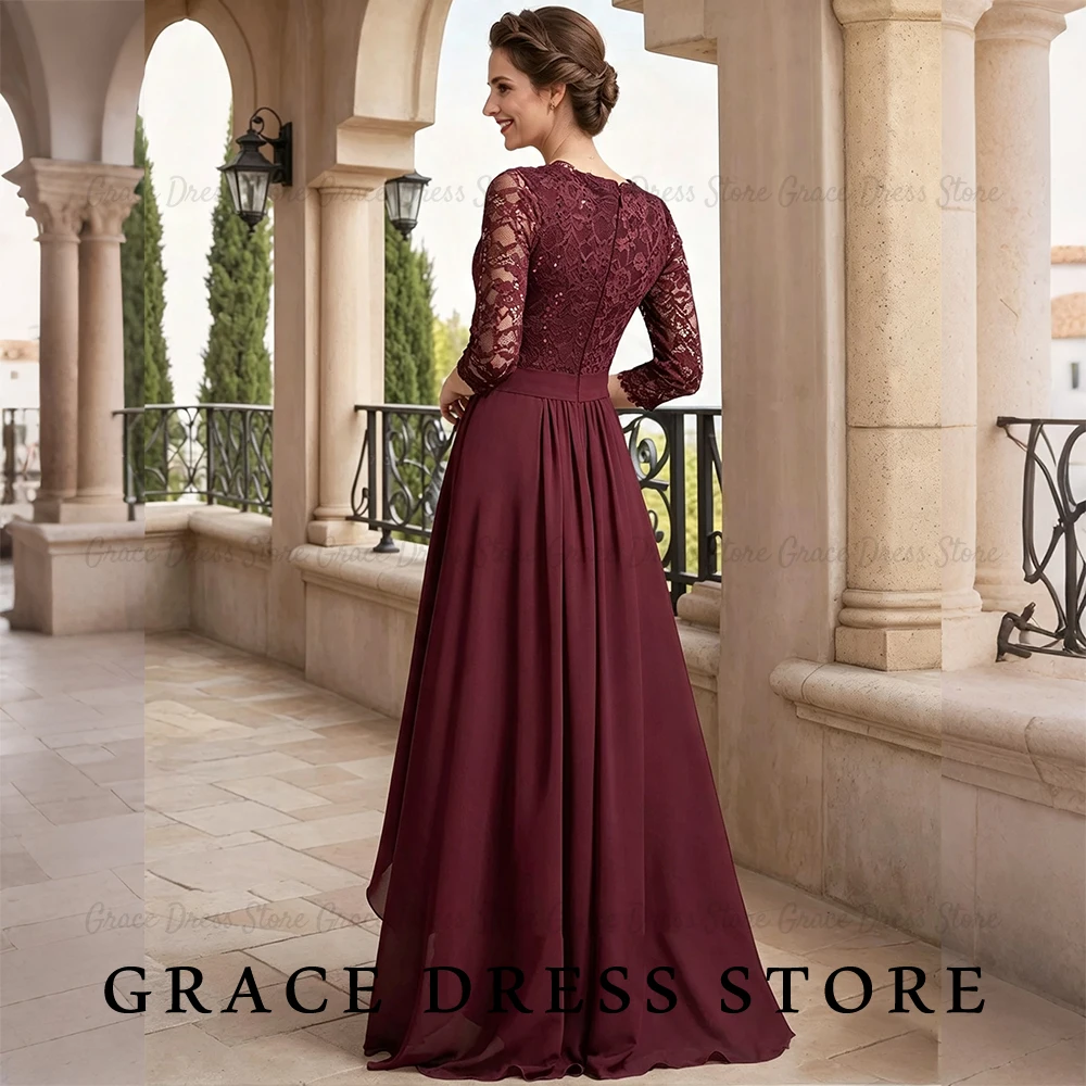 Фото Платье для подружки невесты Grace с V-образным вырезом, кружевное, с рукавами 3/4, асимметричное, из шифона, вечернее платье, на заказ. №3