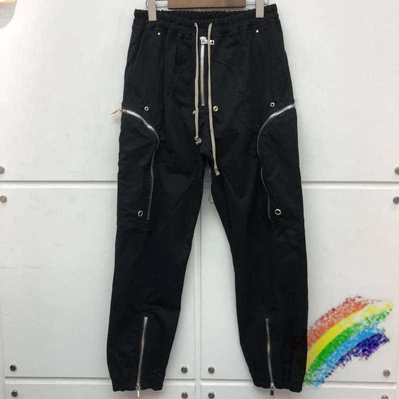 

High Street Pants Men Women Top Quality Dark Functional zipper Trousers Drawstring Elastic Slacks Slim Trousers