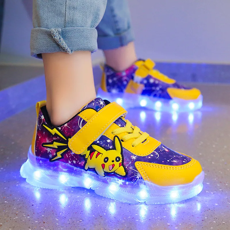 

Pikachu Children Shoes Light Boy Girl Led Shoes Pokemon Kid Sneakers Luminous Cute Cartoon Velcro Baby Shoes Outdoor Sport Shoes