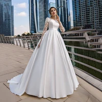 satin o neck hy179 wedding dress for women 2022 long sleeves floor length elegant charming lace bridal gowns vestidos de novia