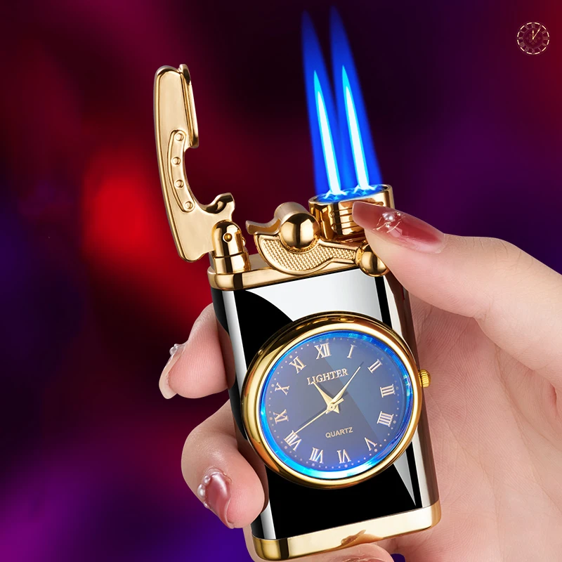 2022 Механические часы Rocker Arm Metal Unusual Gas Lighters Jet Butane Two Torch Lighter Windproof Cigarette Cigar Gadgets for Men.