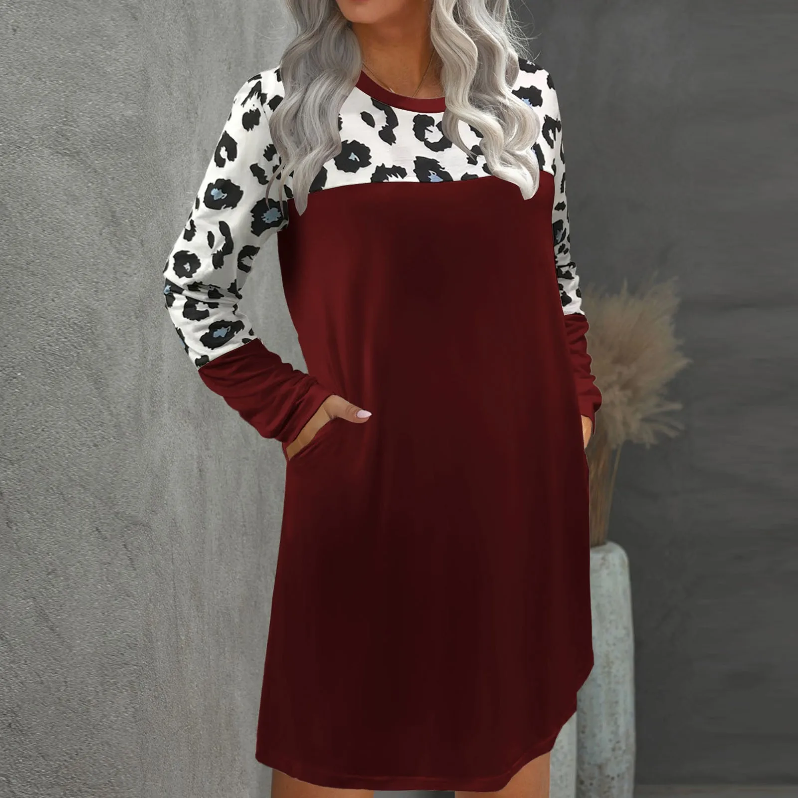 

Женское модное платье с леопардовым принтом, Повседневное платье с длинным рукавом и круглым вырезом, соблазнительные платья с длинным рук...