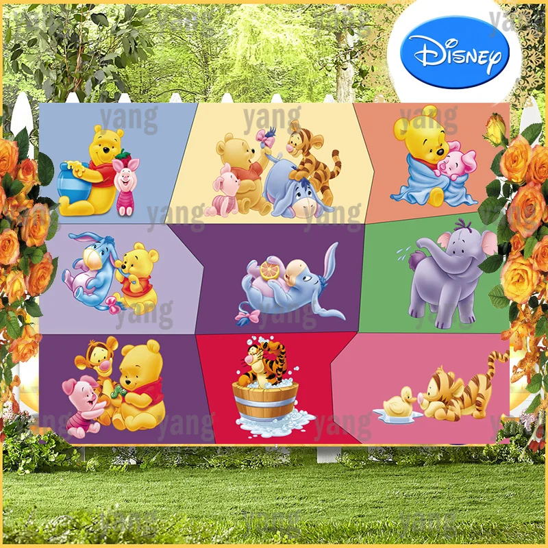 Nine House Lattice Disney Newborn Party Photo Background Banner Birthday Tigger Backdrop Custom Winnie Bear Cartoon Decoration
