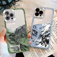 aesthetic brush strokes snow mountain transparent phone case for iphone x xr xs 7 8 plus se2 13 12 11 pro max luxury clear cover