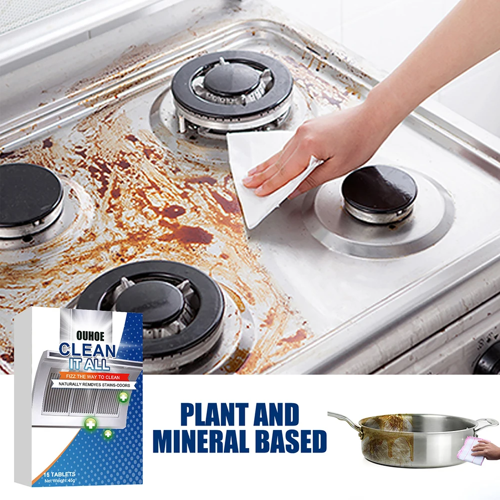 

15pcs Effervescent Tablet Kitchen Oil Heavy Grease Cleaner Fast Cleaner Hoods Stoves Stain Remover