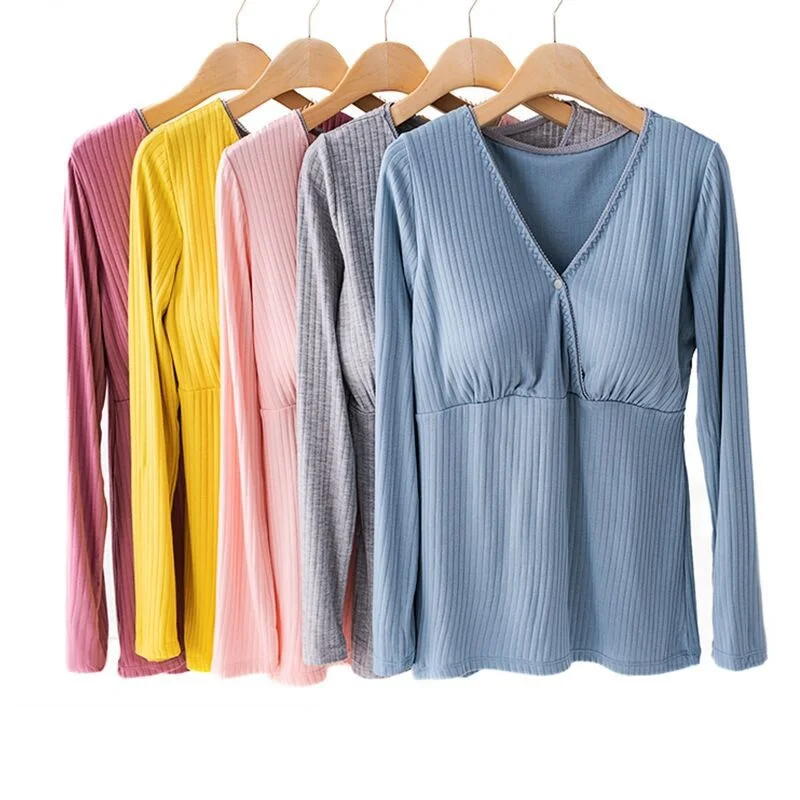 

Long-sleeved breast-feeding jacket pregnant women home clothes monthly clothes thin nursing pajamas