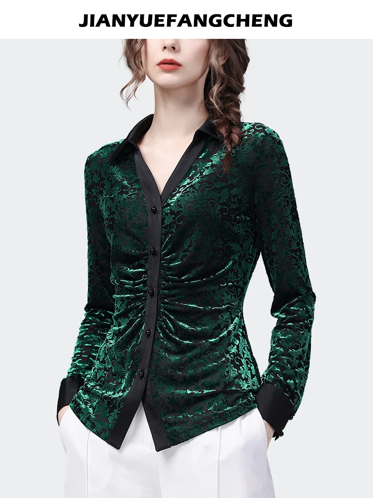 Весенняя коллекция 2024 Женская бархатная блузка приталенная и скрывающая живот