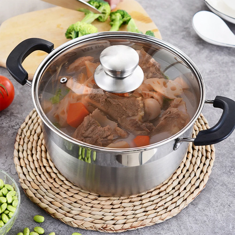 

24CM Stainless Steel Soup Pot Induction Base Noodles Hot Pot Stew Pots Casserole With Glass Lid Auxiliary Food Pot Cookware