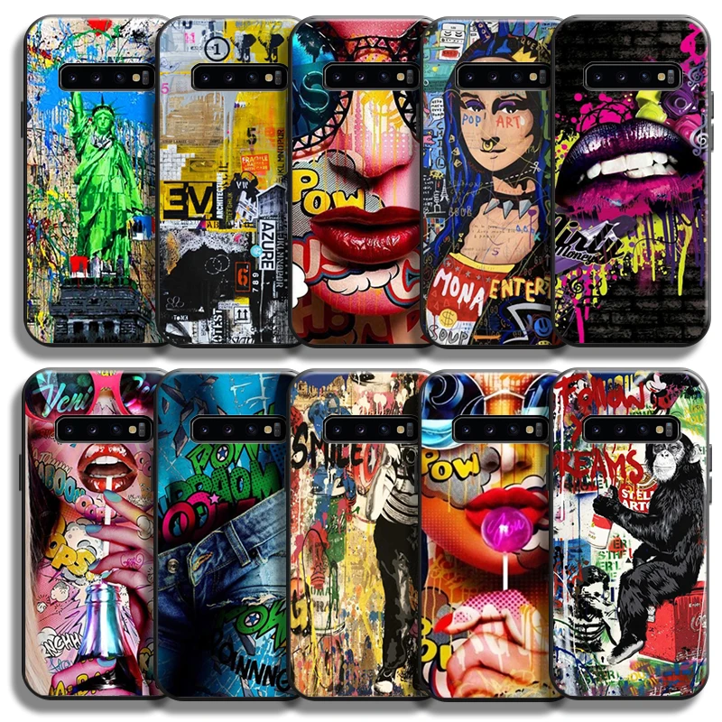 

Street Graffiti Oil Painting For Samsung Galaxy S10 S10 Plus S10E S10 Lite S10 5G Phone Case Back Coque Black Liquid Silicon