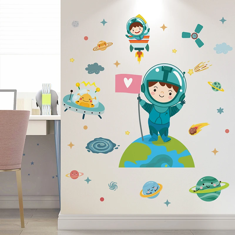 

Astronauts Wall Stickers Vinyl DIY Stars Planets Wall Decals for Kids Rooms Baby Bedroom Children Nursery Home Decoration