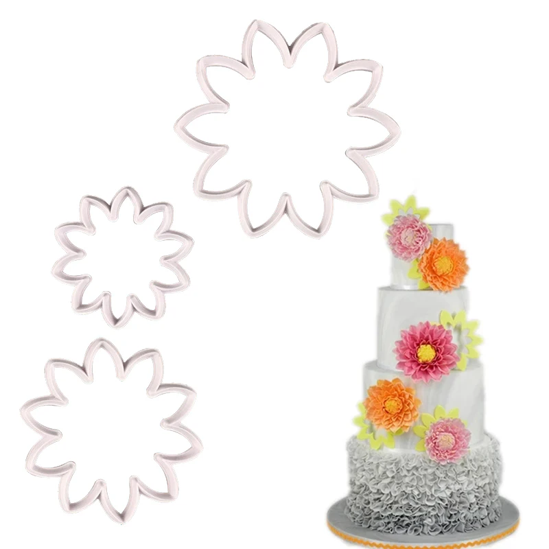 

3Pcs Dahlia Shape Cake Cutter Sugar Craft Cookie Stamps Mold Fondant Reusable Baking Decorating Tools For Kitchen Biscuit Pastry