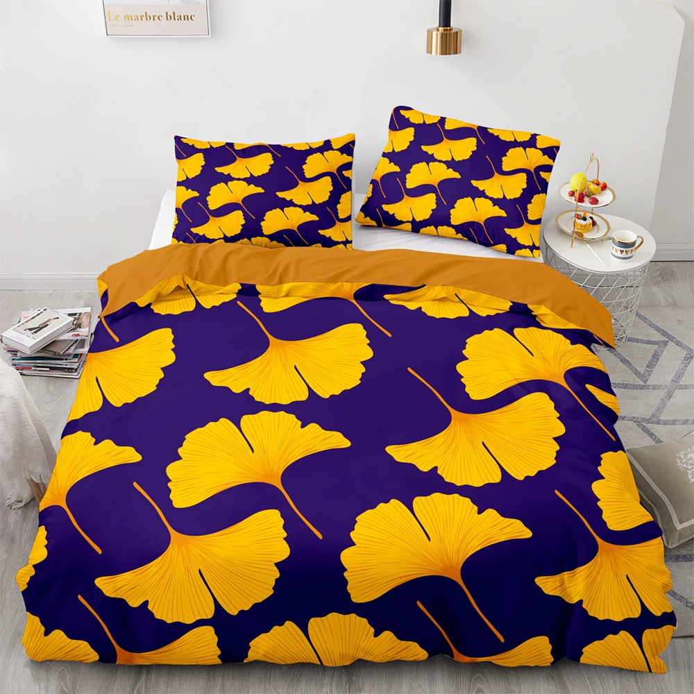 

Leaves Covered Bedding Set Premium Soft Duvet Cover Family Size Double Twin Size Bedding Set 2-3Pc with Pillowcase