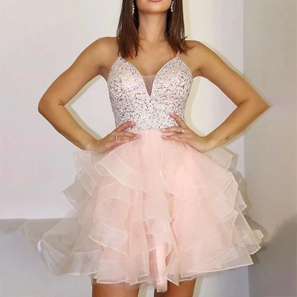 

Фатиновое мини-платье с V-образным вырезом без рукавов