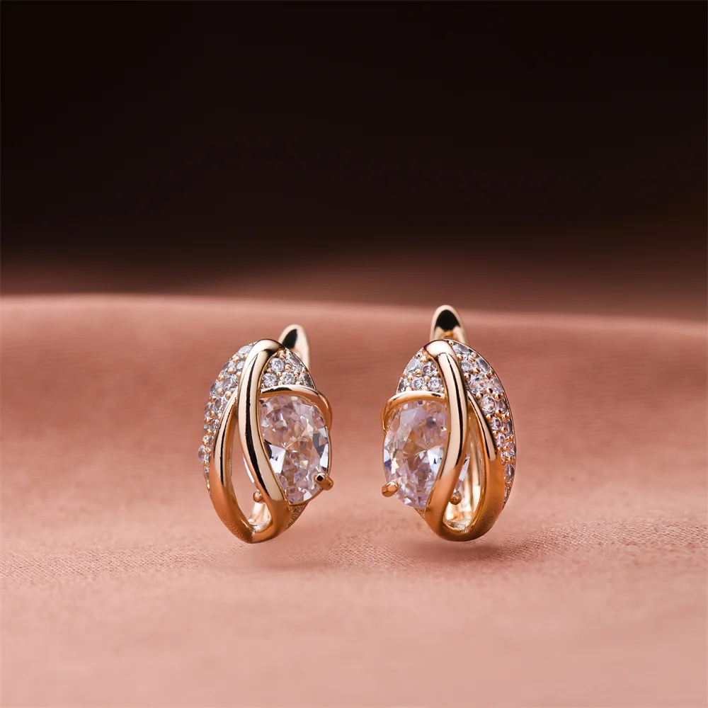 

Dckazz Christmas New Earring Natural Zircon Crystal 585 Rose Gold Color Woman' Drop Earring Jewelry Luxurious Gift