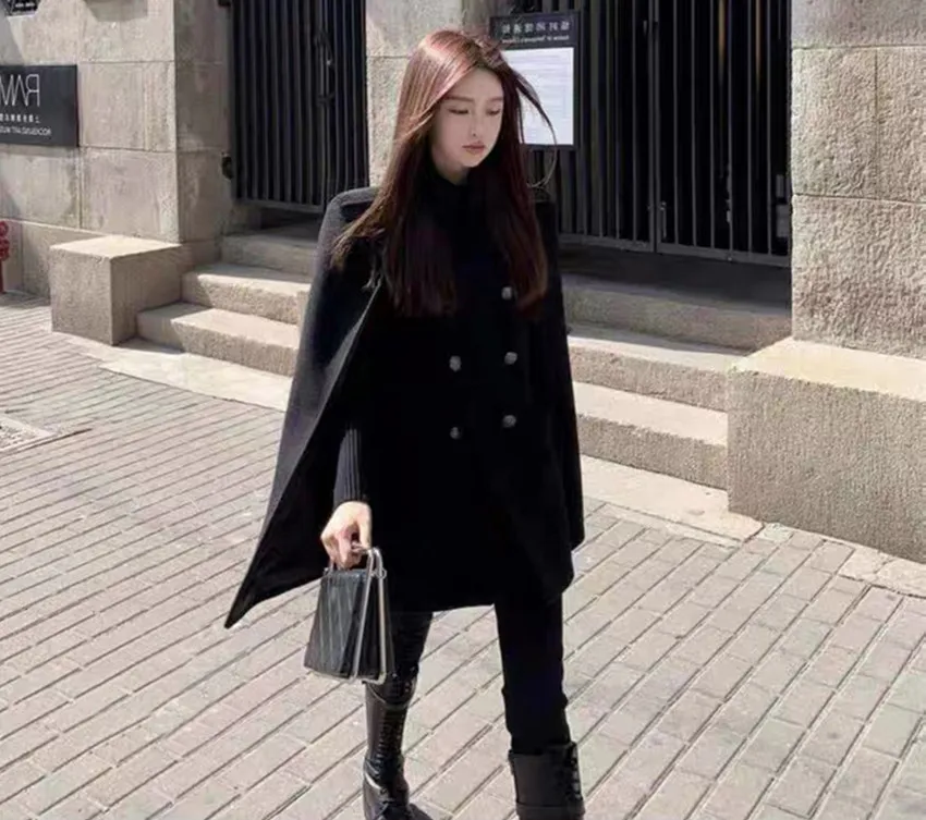 Высококачественная зимняя накидка шерстяная верхняя одежда Женская двубортная